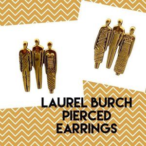 Laurel Burch Tribal Earrings Gold Pierced Three Women HTF